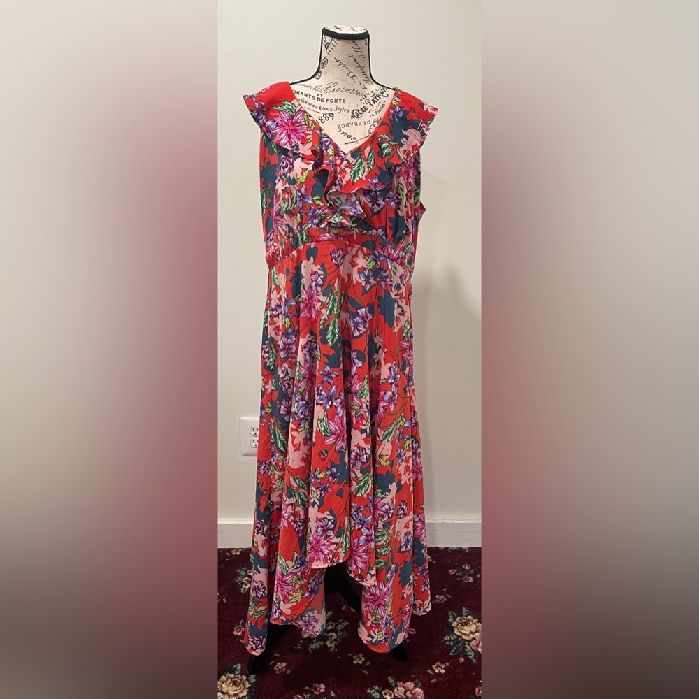 Cupio Red Floral Print Sleeveless Summer Dress